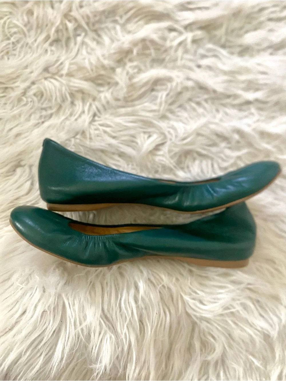 J. Crew Women's Cece Ballet Flat Shoe Size 7 Green Leather Slip On